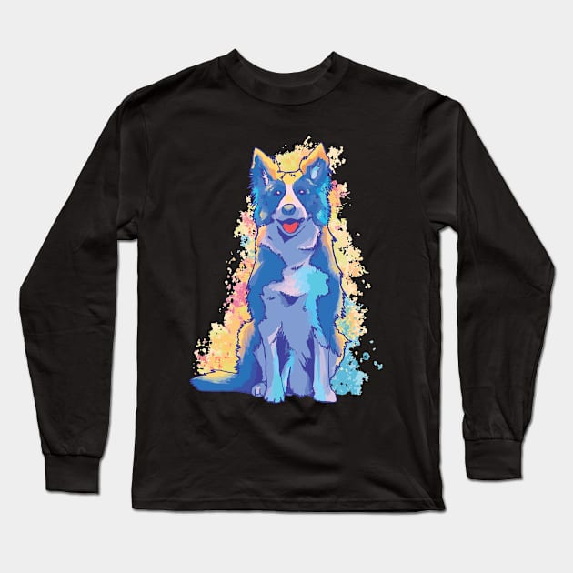 Border Collie Watercolor Long Sleeve T-Shirt by Mad Art